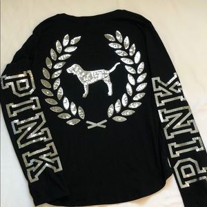 VS Pink BLING BLING Black l/s Tee NWOT Medium